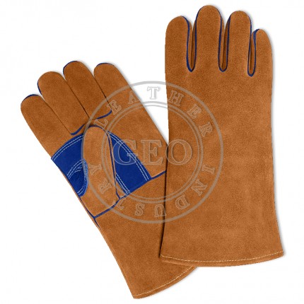 Heavy Duty Construction Safety / Long Cow Split Welding Gloves / Leather Gloves Safety Gloves